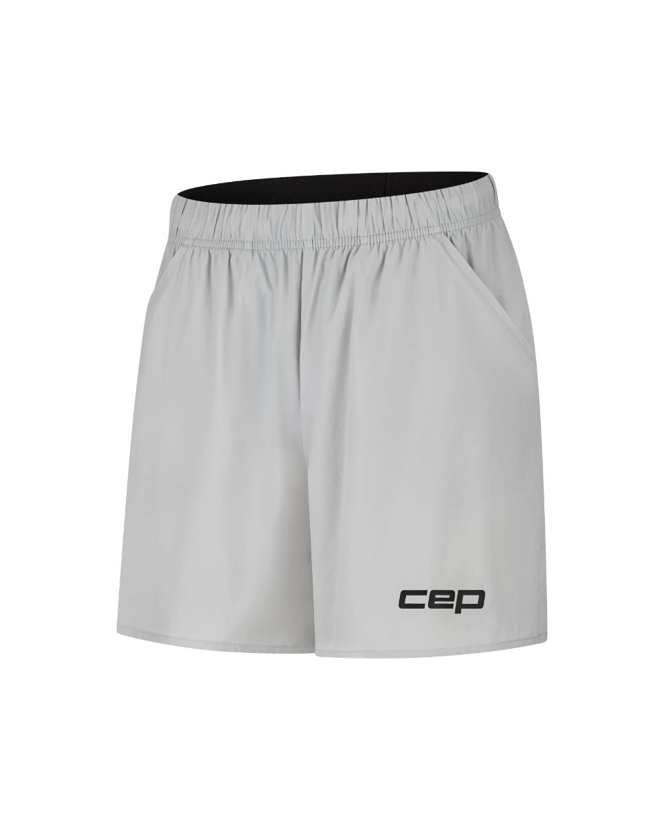 3. Pantaloni scurți alergare CEP Core Run Loose Fit femei - gri deschis | largi, rezistenți vânt