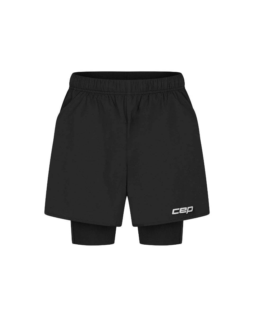 1. Pantaloni scurți alergare CEP Core Run 2in1 femei - negru | compresie + libertate mișcare
