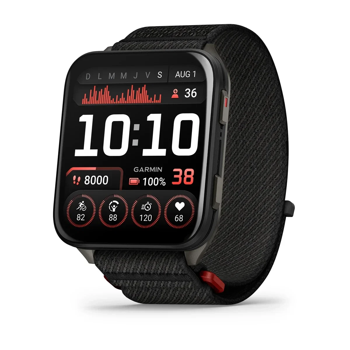 1. Garmin - Venu X1 - smartwatch cu GPS și AMOLED - Negru cu spate din titan argintiu și curea din nailon ComfortFit neagră