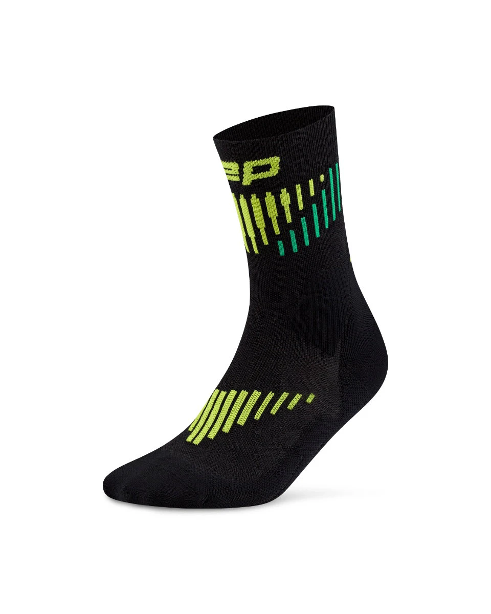 1. Șosete compresie CEP Core Run Merino Mid Cut - negru/lime | alergare vreme rece