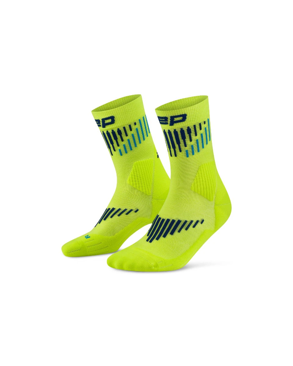 3. Șosete compresie CEP Core Run Merino Mid Cut - lime/albastru | alergare vreme rece