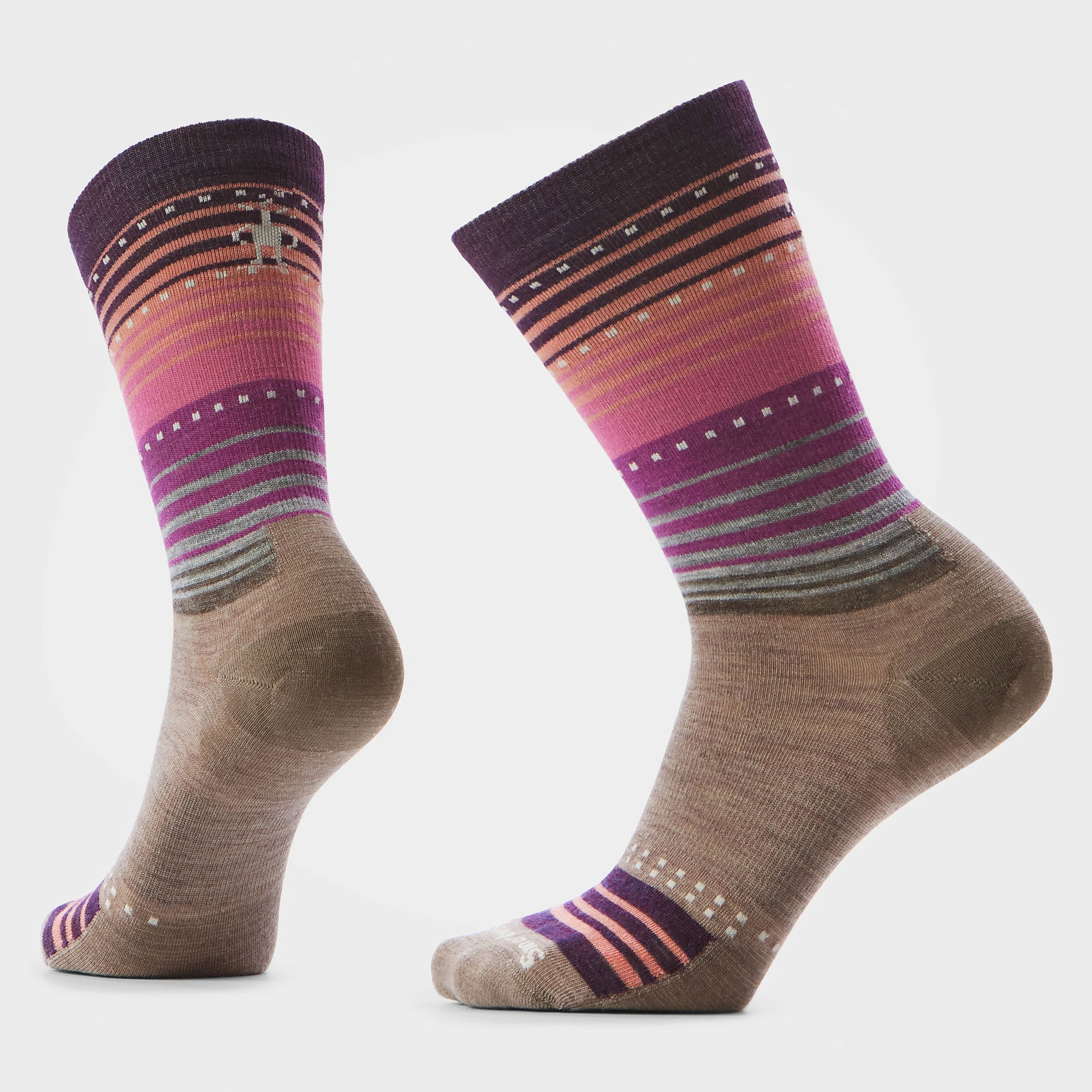 Șosete Merino casual Smartwool Everyday Stitch Stripe - bej Fossil | Purple | Crew - 183107