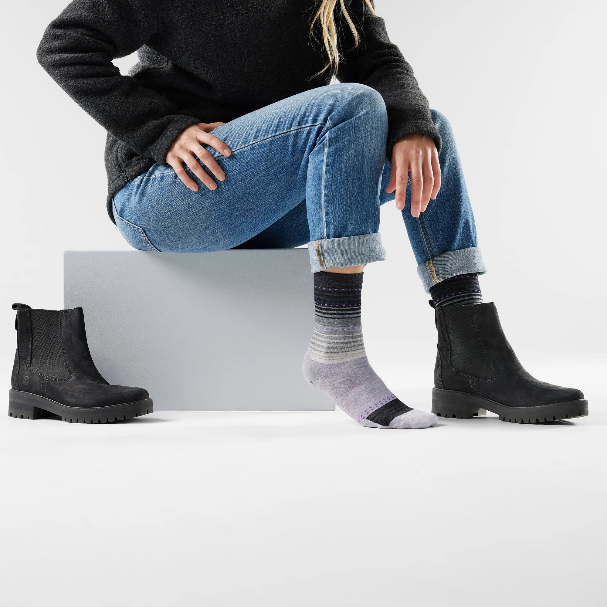 2. Șosete Merino casual Smartwool Everyday Stitch Stripe - mov Purple | Black | Crew