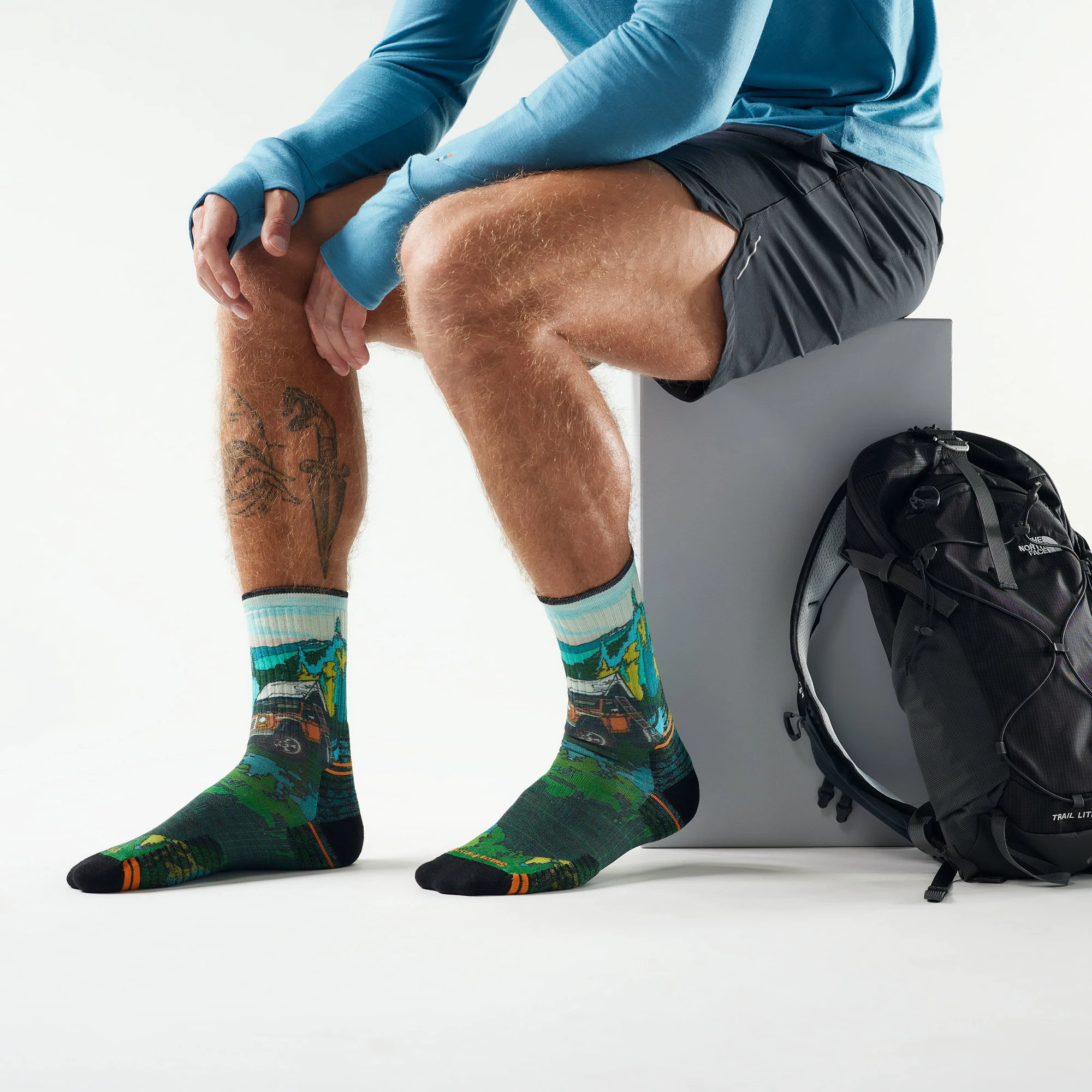 2. Șosete Merino hiking Smartwool Hike Trail Trekker Print - verde Winter Moss | Crew | Targeted Cushion