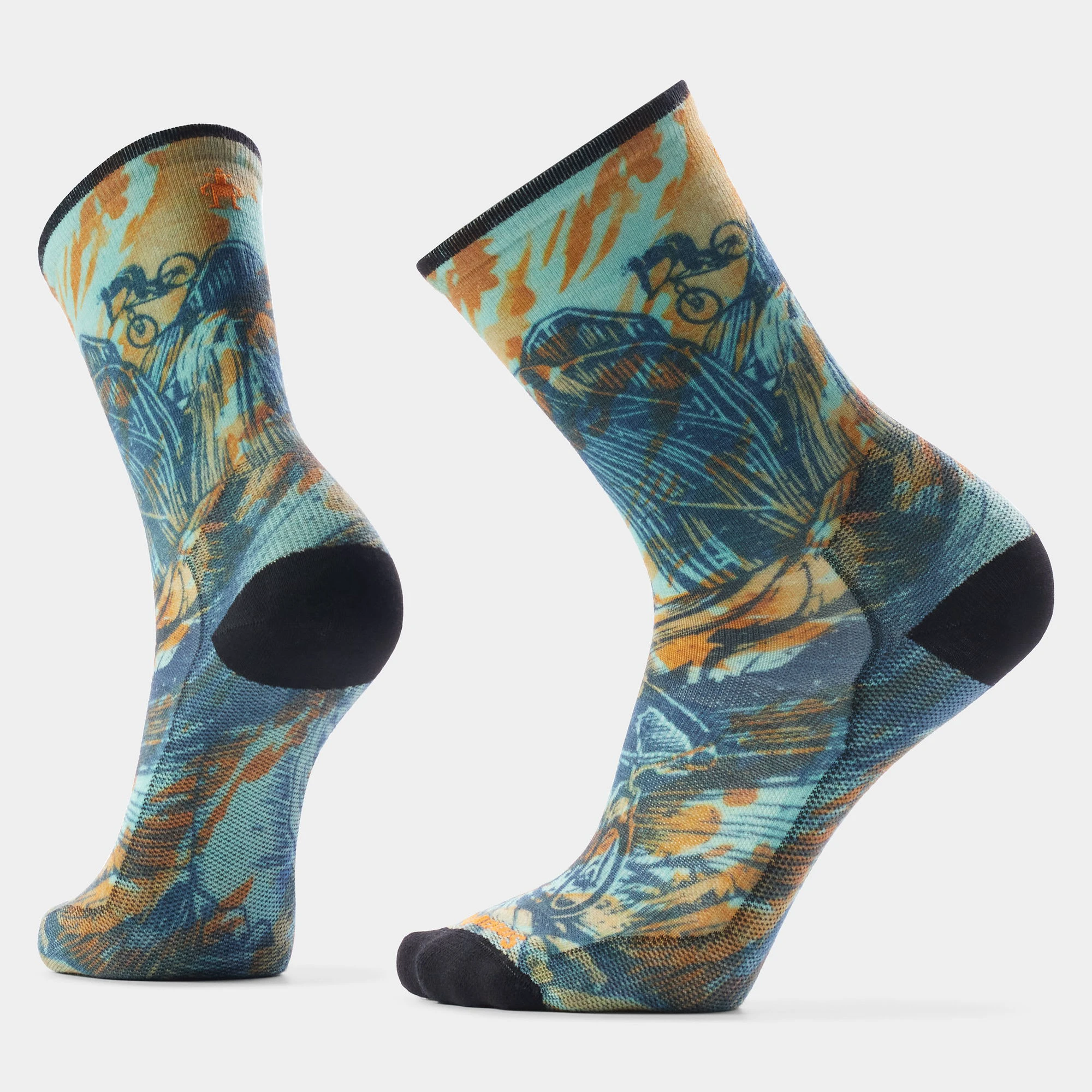 1. Șosete Merino ciclism Smartwool Bike Rugged Ride Print - albastru Capri | Crew | Zero Cushion