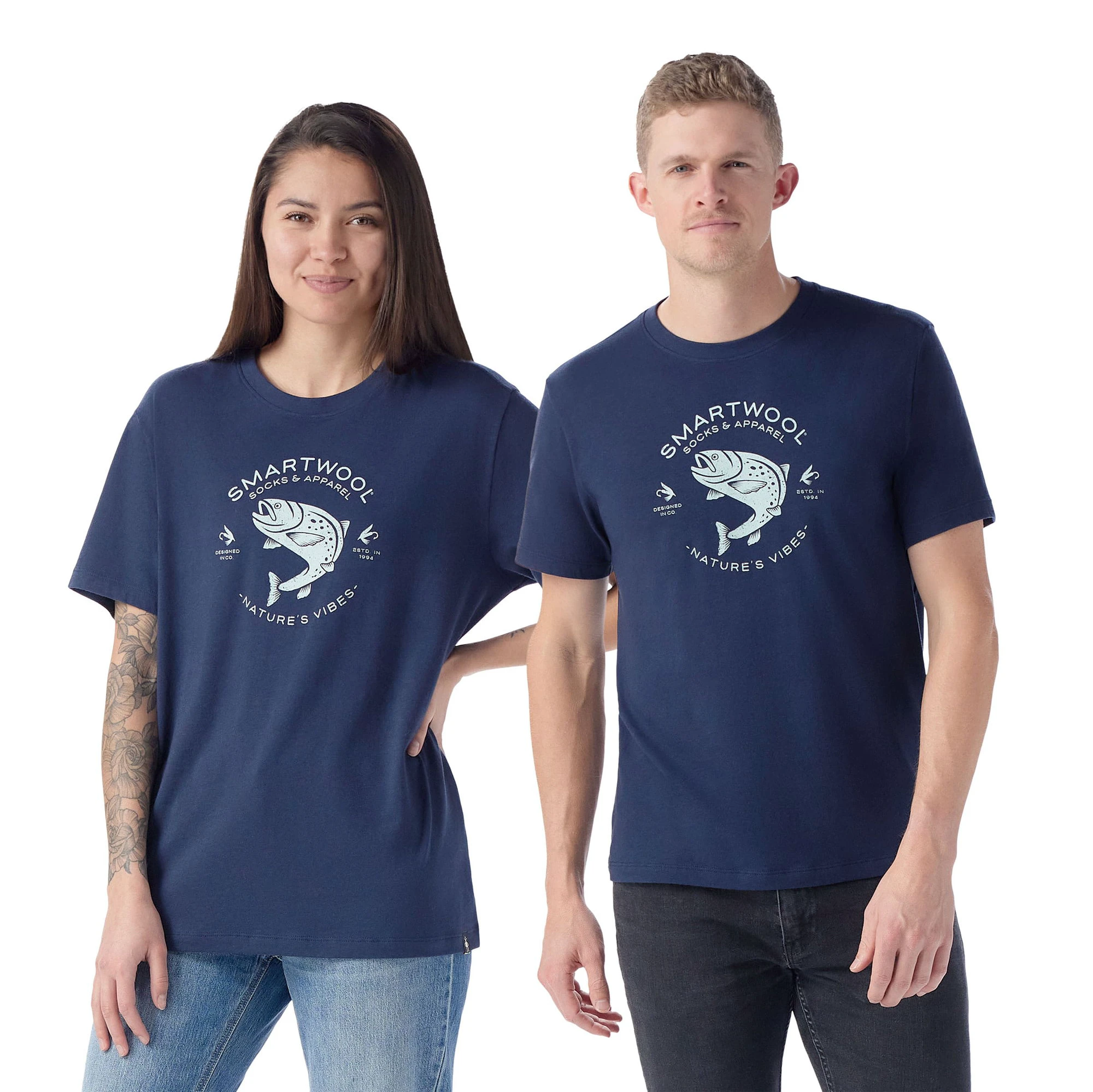 Smartwool - tricou merino - Trout Fishing Short Sleeve Graphic Tee - Albastru - 68869