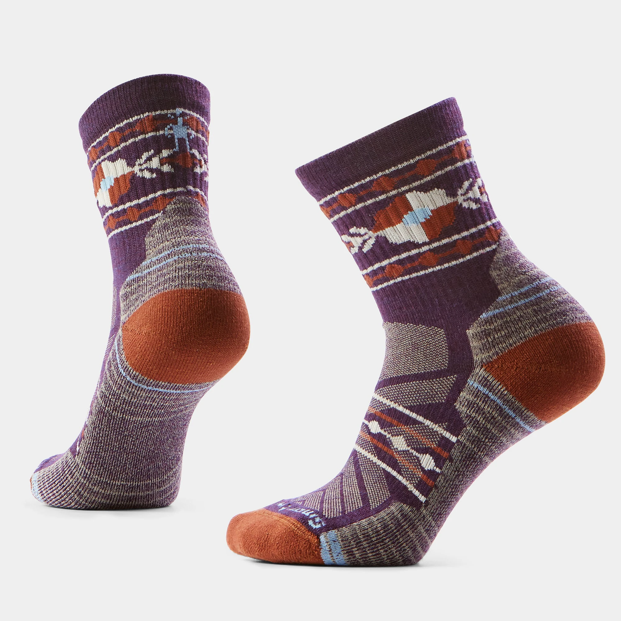1. Șosete Merino hiking Smartwool Hike Retro Floral - mov Purple Iris | Crew | Light Cushion