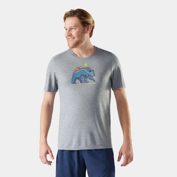 Tricou Merino sport Smartwool Bear Strata Active - gri deschis Light Gray Heather | grafic urs - 183359