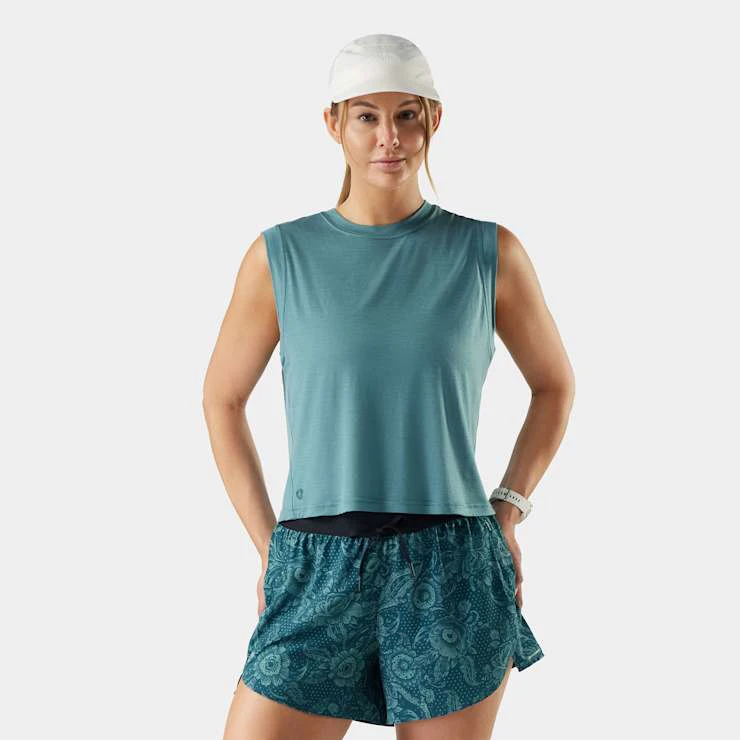 1. Maieu sport Smartwool Active Ultralite Crop Tank - turcoaz Dusty Teal - Merino + TENCEL™