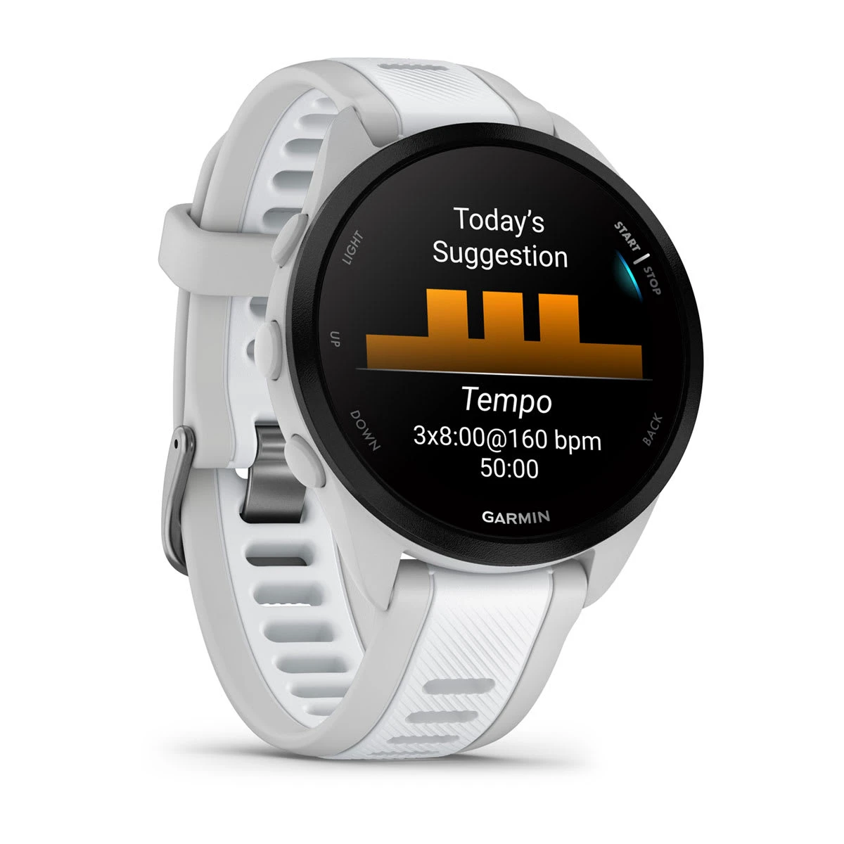 3. Garmin - Forerunner 165 Music ceas multisport cu GPS AMOLED - alb Whitestone - gri mist grey