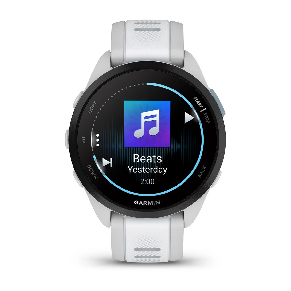 4. Garmin - Forerunner 165 Music ceas multisport cu GPS AMOLED - alb Whitestone - gri mist grey