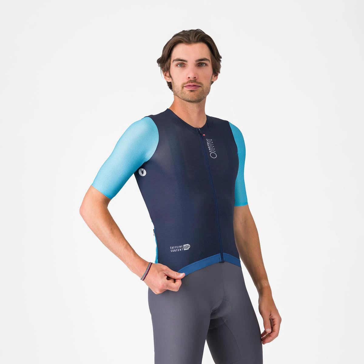Tricou cu maneca scurta Castelli Corretto, pentru barbati, albastru neon/albastru belgian - 211029
