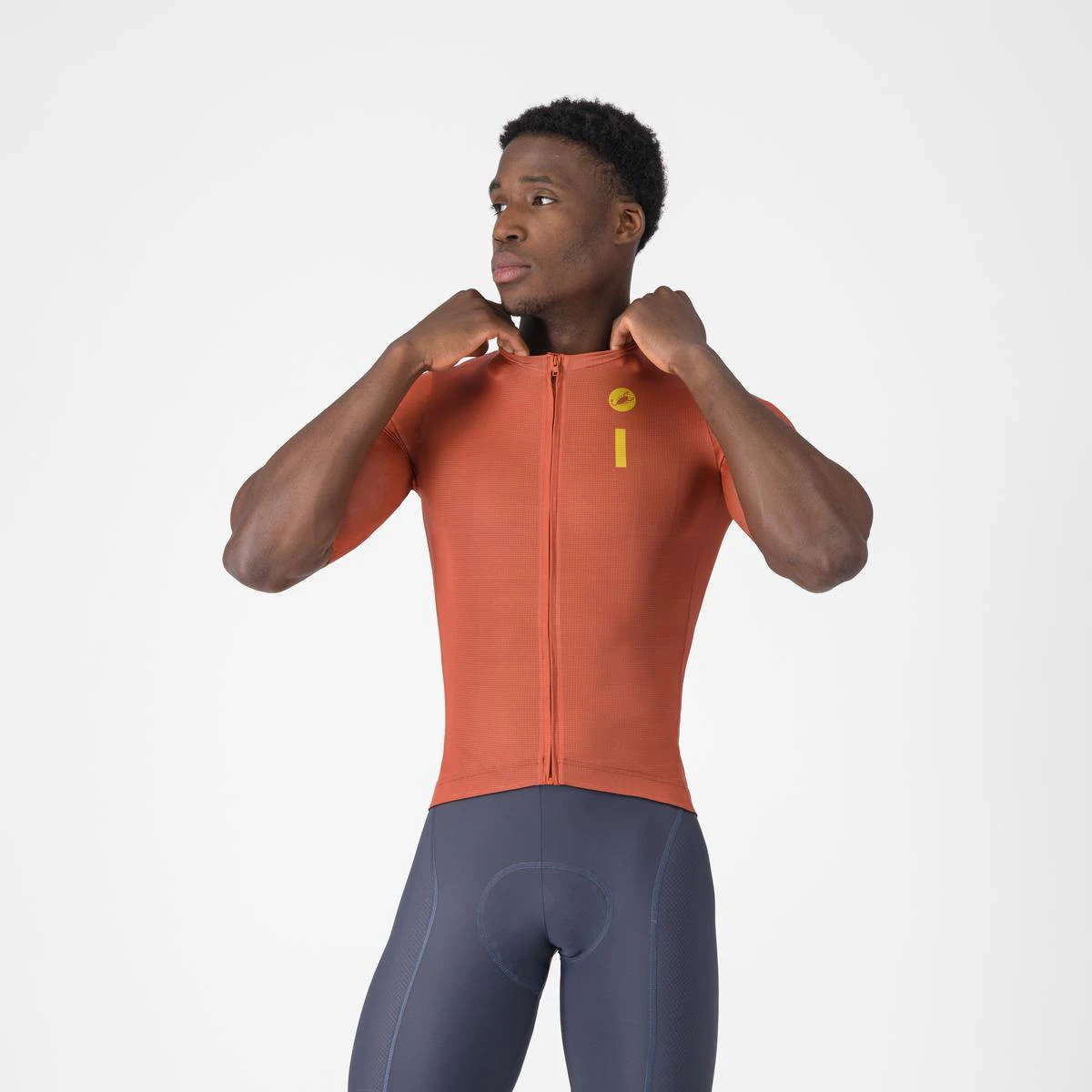 Tricou cu maneca scurta Castelli Drittone Logo, pentru barbati, paprika/mango mojito - 192318