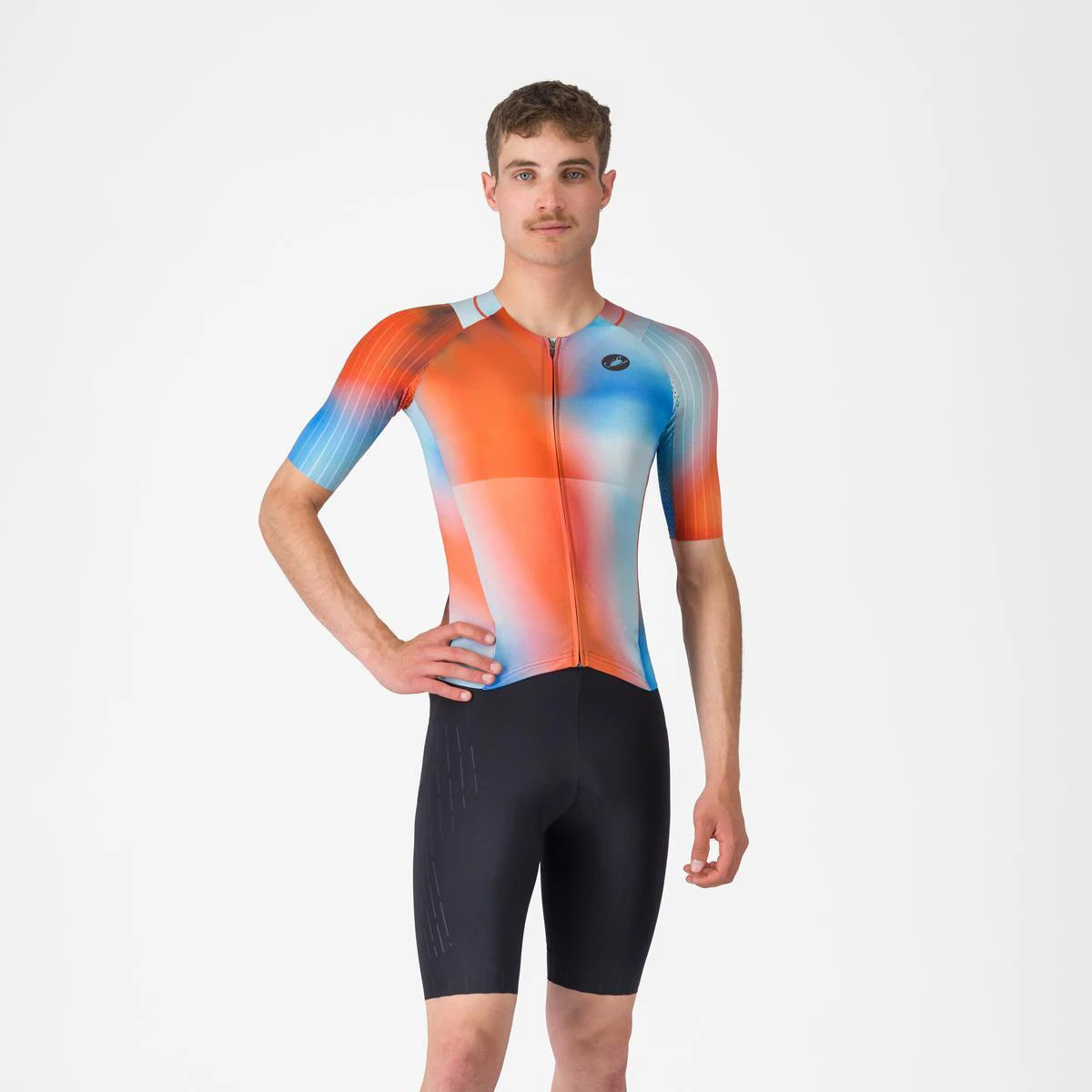 1. Costum triatlon cu maneca scurta TRI Castelli Free SanRemo 3 SS, pentru barbati, paprika/winter sky