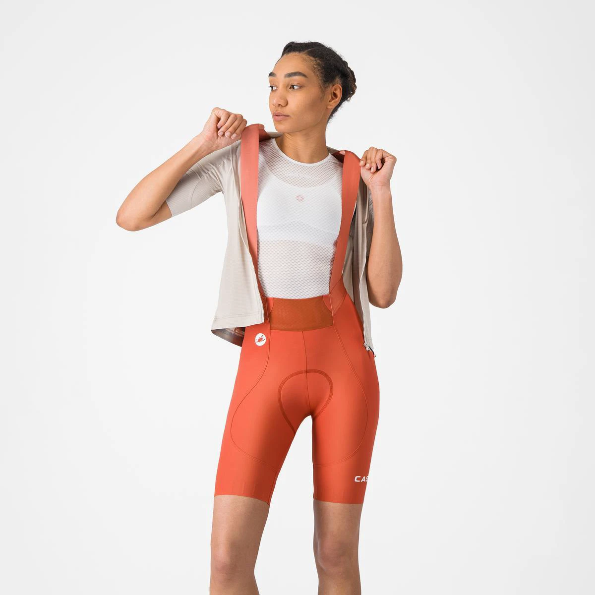 Pantaloni scurti cu bretele Castelli Espresso 2 W DT, pentru femei, paprika - 192381