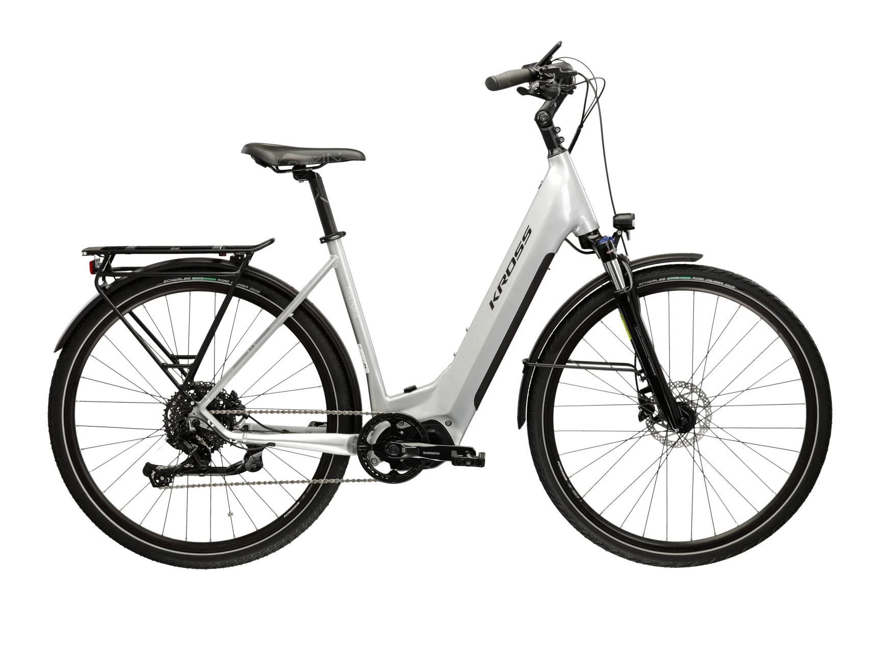 1. Bicicleta Electrica Trekking Kross Trans Hybrid 5.0 LS 28 inch argintie microSHIFT