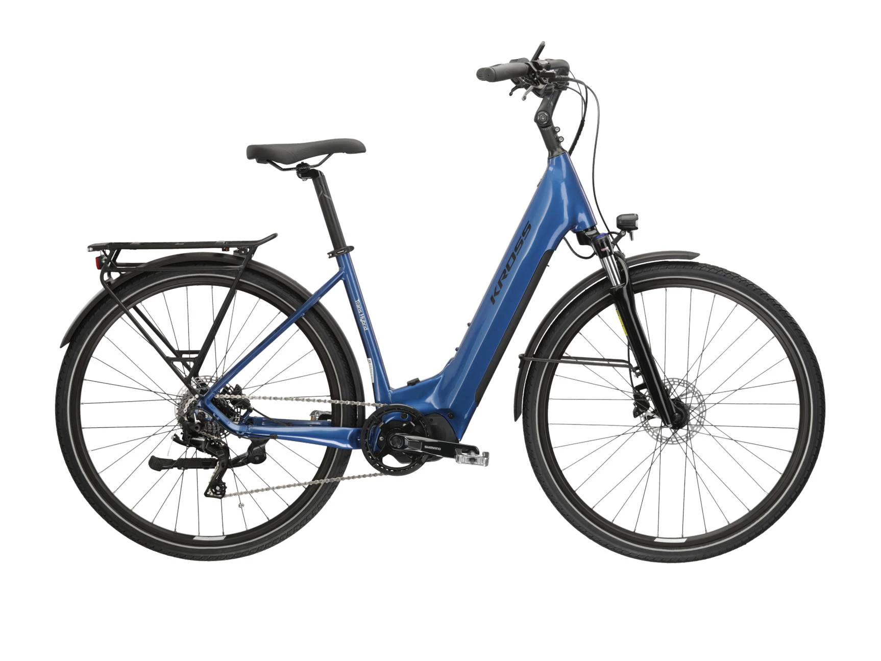 1. Bicicleta Electrica Trekking Kross Trans Hybrid 3.0 LS 28 inch albastra microSHIFT