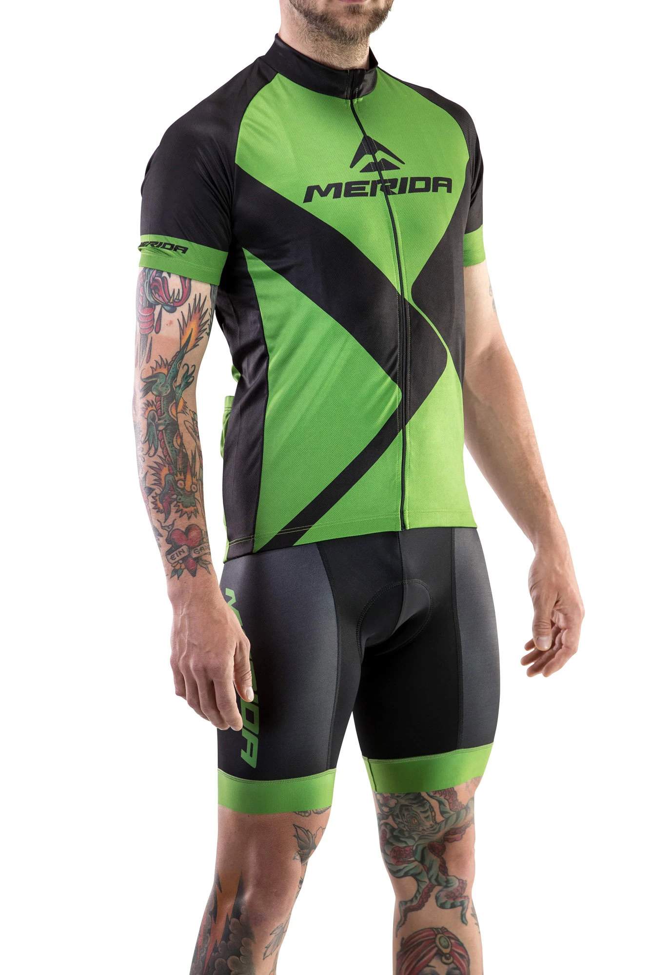 1. Tricou ciclism Merida Rhombe Design scurt verde negru fermoar lung 740122-435