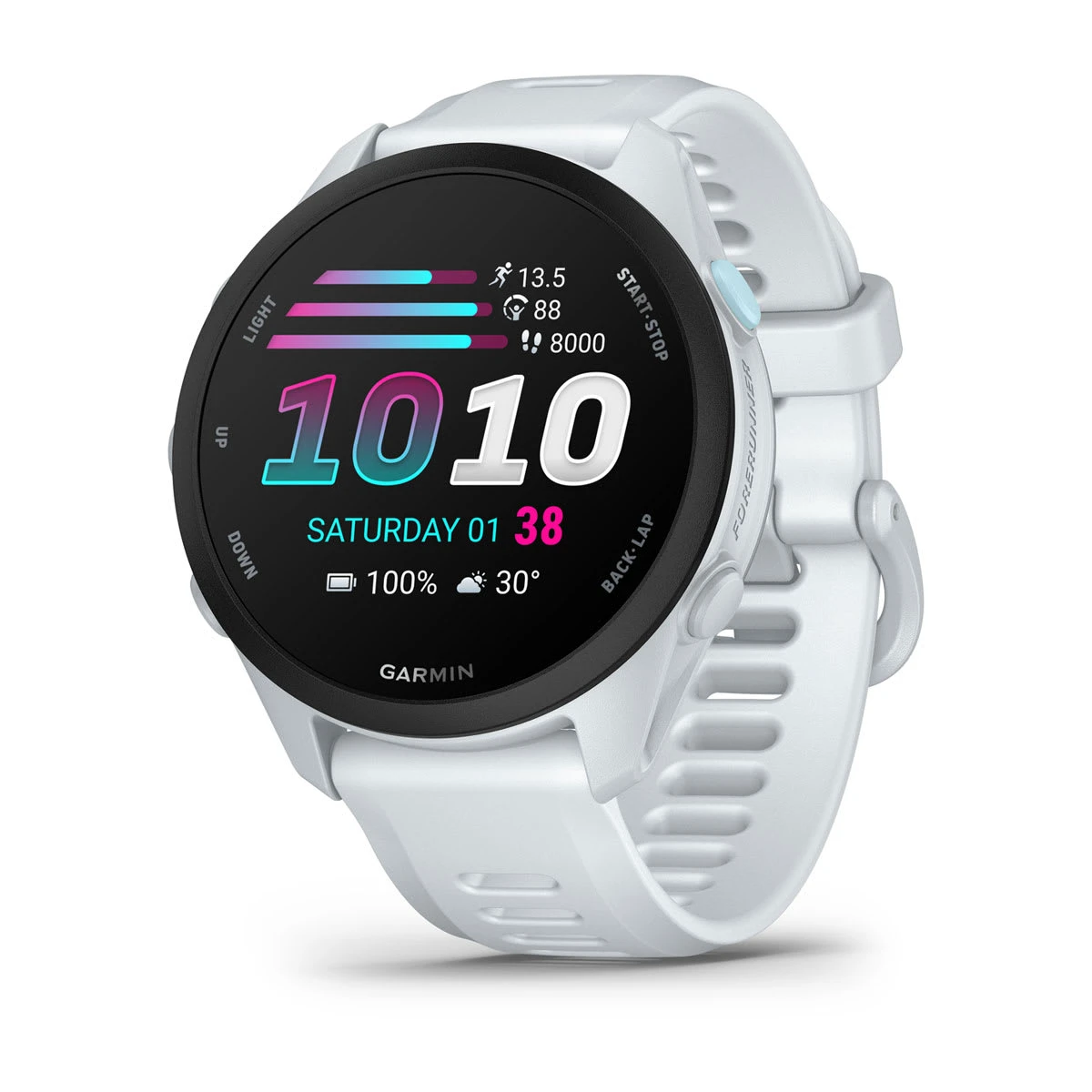 1. Garmin Forerunner 70 Ceas Alergare GPS | Autonomie 13 Zile - alb