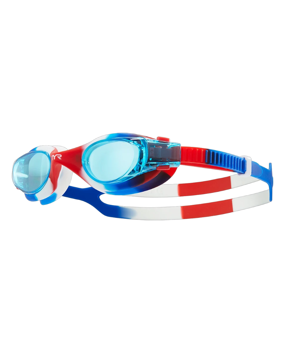 1. Ochelari înot TYR Vesi Youth Tie Dye - albastru/roșu | DURAFIT, protecție UV
