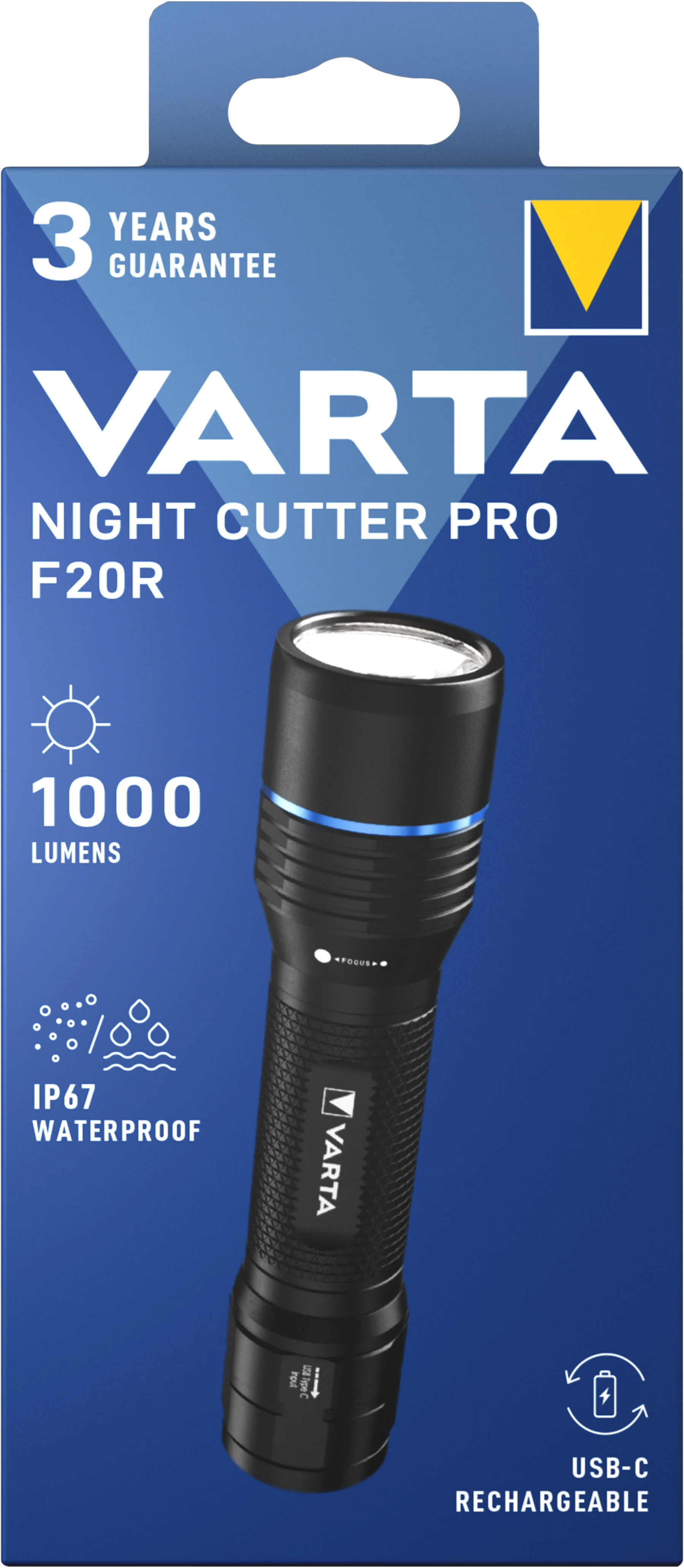 1. Lanterna Varta Night Cutter PRO F20R, 1000 lumeni, acumulator intern