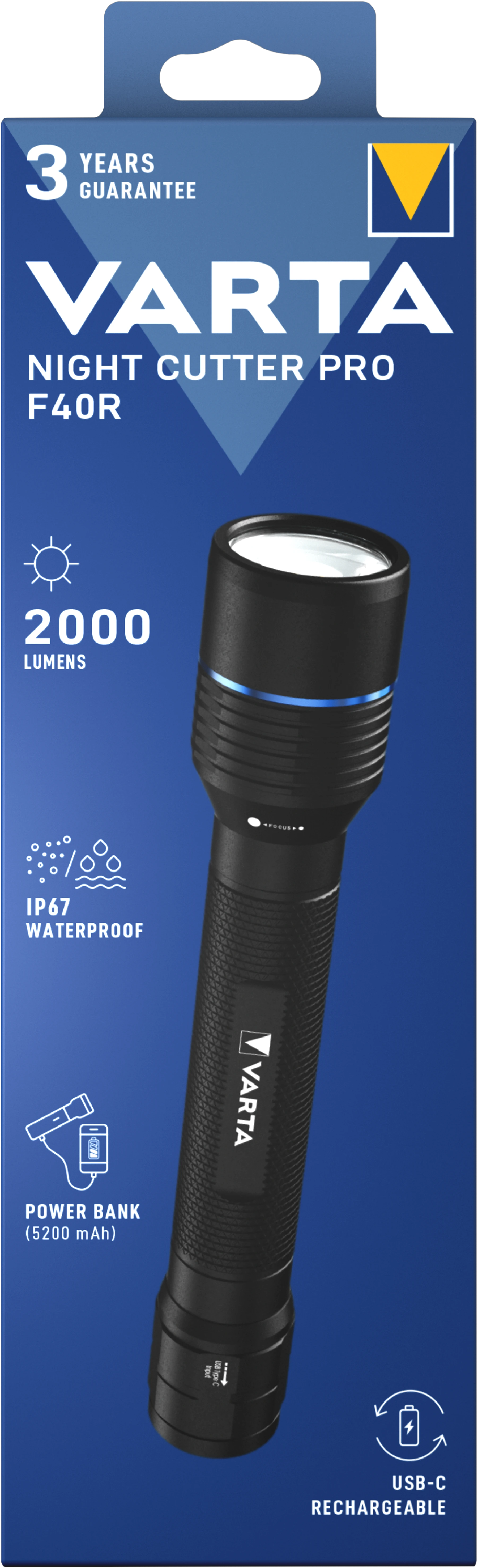 1. Lanterna Varta Night Cutter PRO F40R, aluminiu, 2000 lumeni