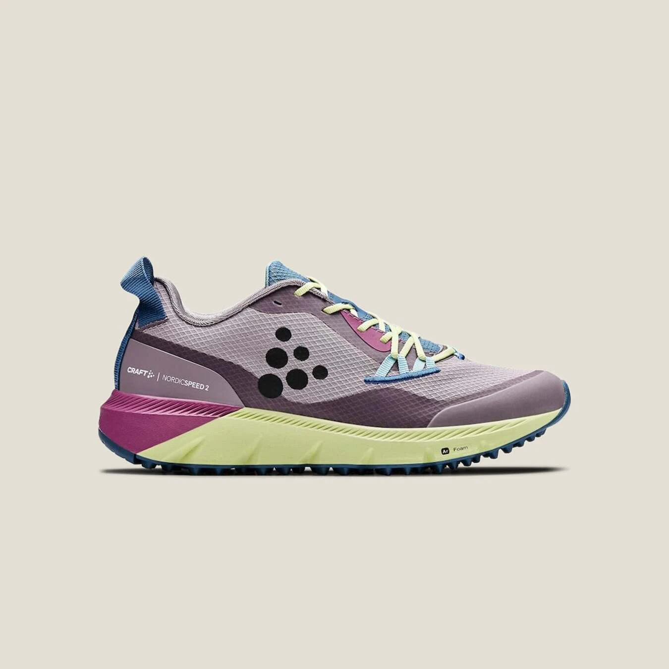 1. Pantofi alergare trail Craft ADV Nordic Trail damă - mov/lime (gerbera-roxo)