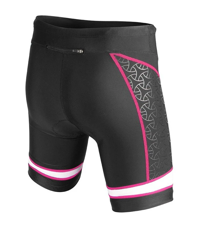 Pantaloni scurți triatlon TYR Competitor 6" damă - negru cu albastru și roz - 229823