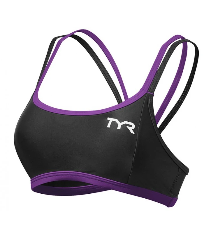 1. Bustieră triatlon TYR Competitor Thin Strap damă - negru cu mov