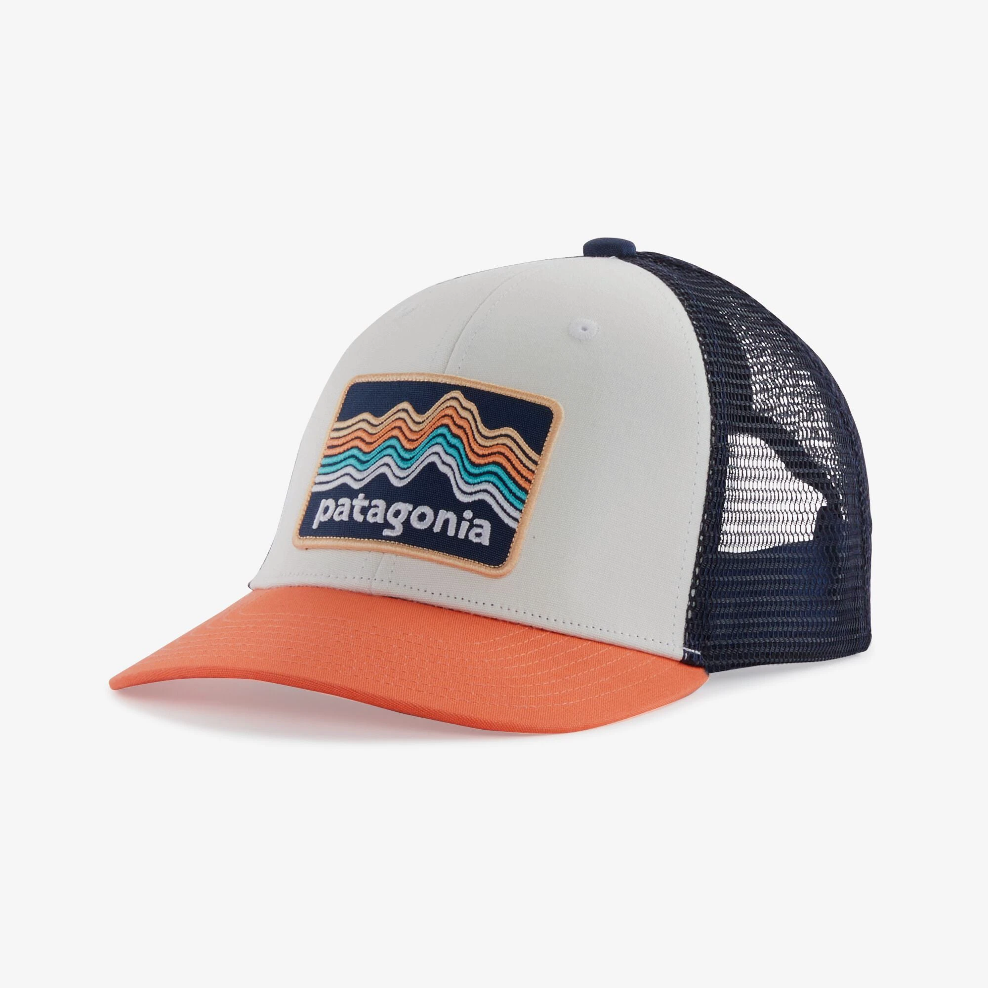1. Șapcă copii Patagonia Trucker Hat - albă cu coral