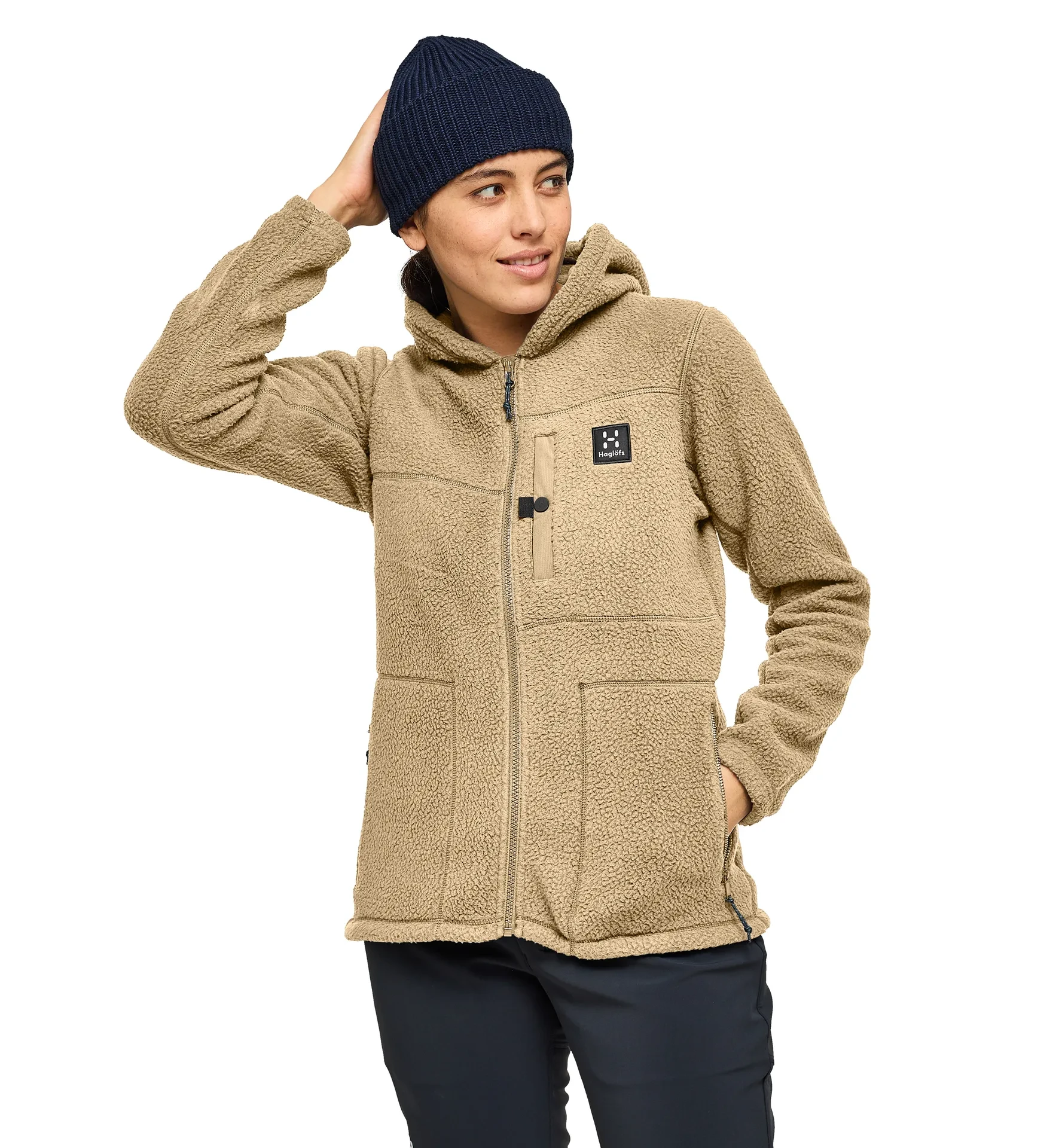 1. Polar cu glugă Haglöfs Malung Pile Hood damă - bej