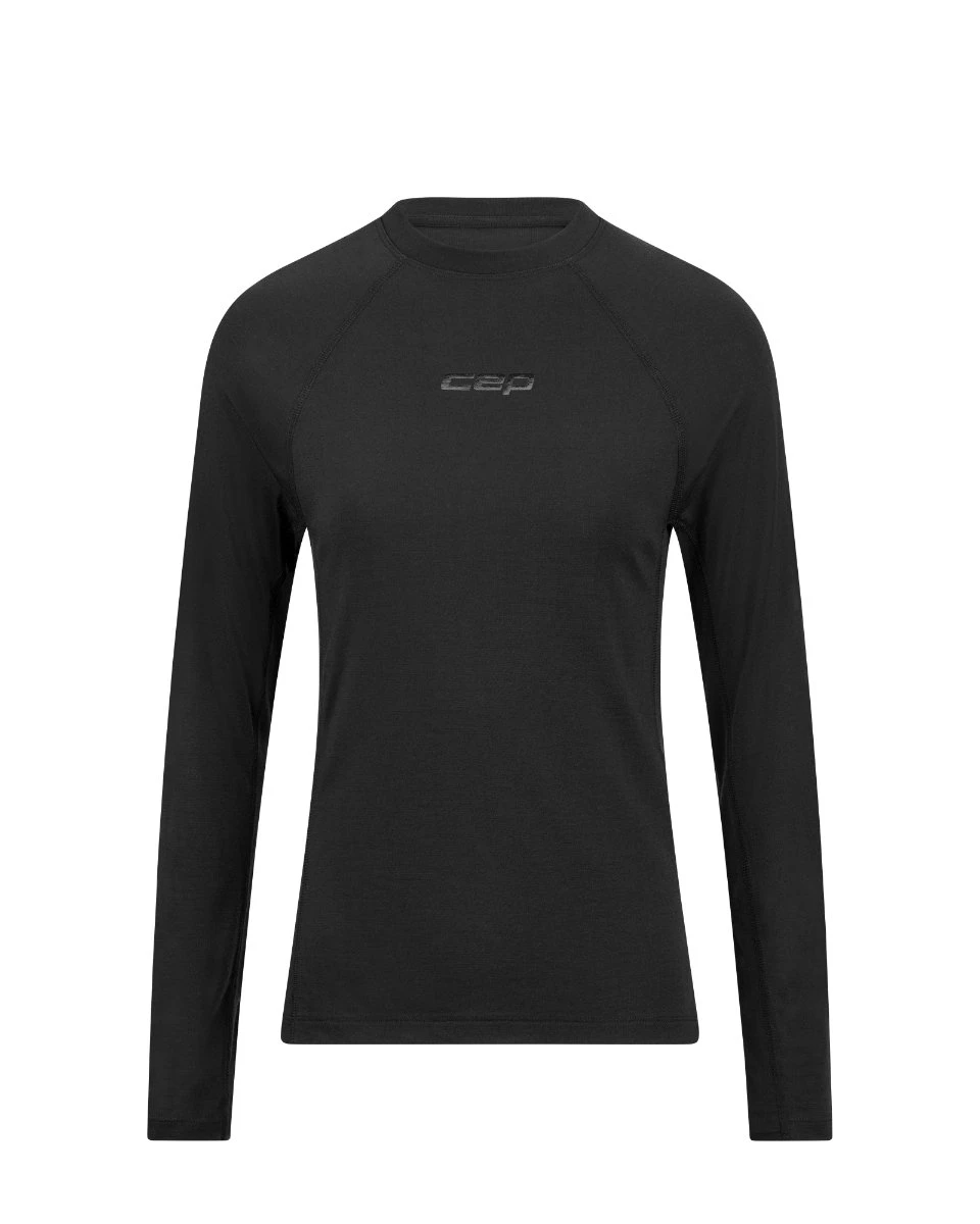 1. Bluză termică merinos femei CEP Core Run Merino Base Layer - negru | mânecă lungă