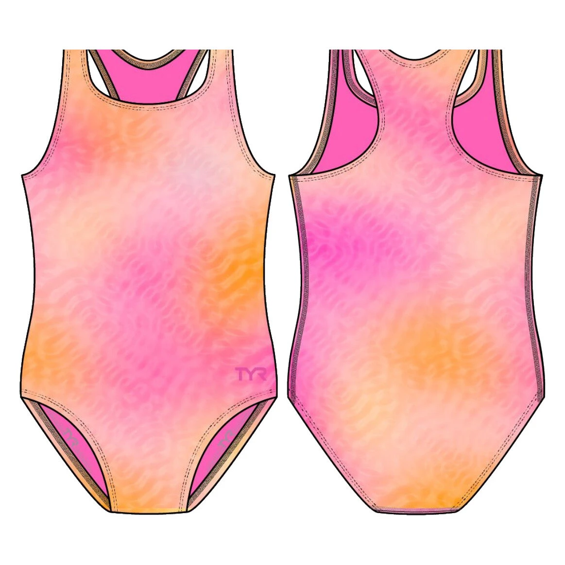 1. Costum înot întreg fete TYR Ella Maxfit - roz/portocaliu | rezistent clor