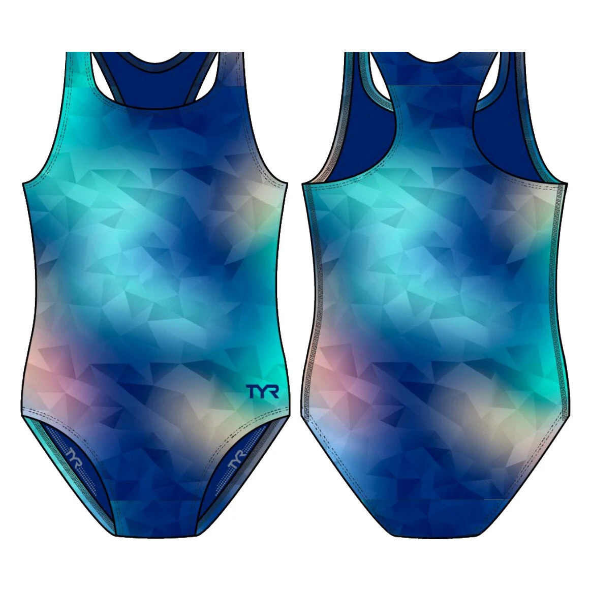 Costum înot întreg fete TYR Ella Maxfit - turcoaz/multicolor | rezistent clor - 248793
