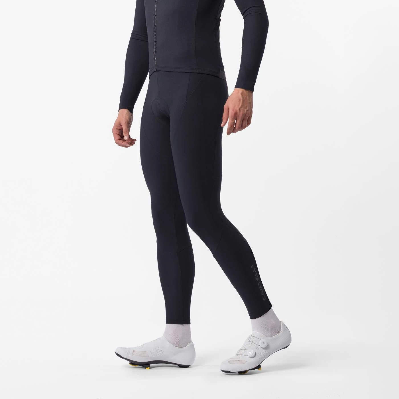 1. Pantaloni lungi cu bretele Castelli Thermowoven Bibtight - negru | cu lână