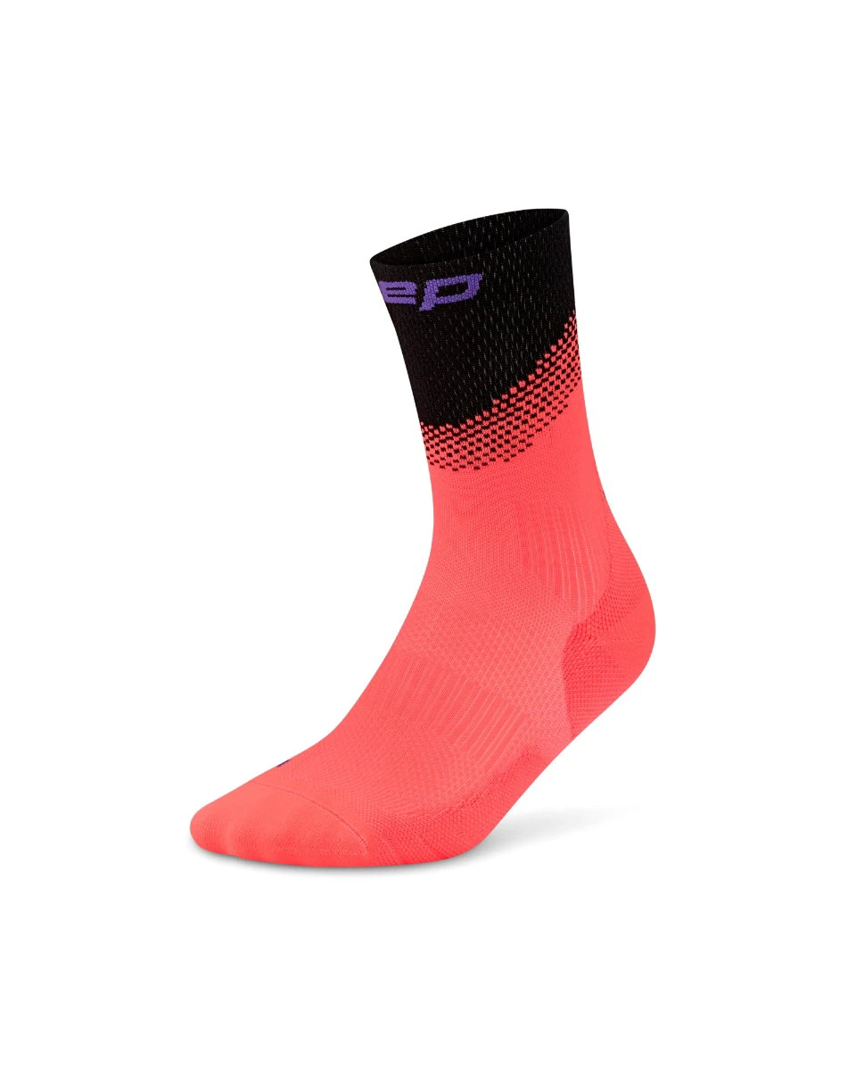 1. Șosete compresie CEP Run Edition Split Mid Cut - coral neon/negru | alergare