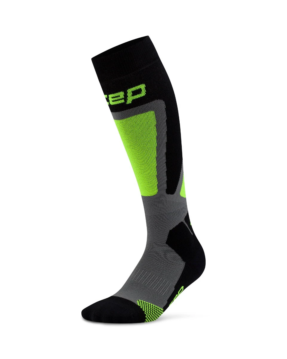 1. Șosete compresie schi CEP Ski Thermo 4.0 - negru/lime | compresie schi