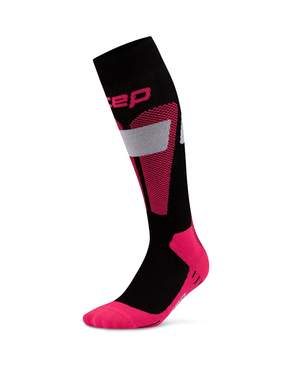 1. Șosete compresie schi femei CEP Ski Merino 3.0 - negru/roz | compresie schi