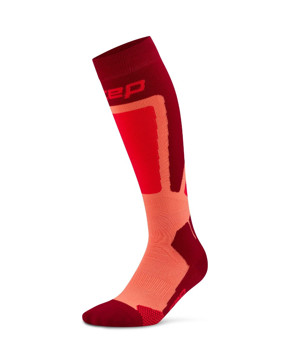 1. Șosete compresie schi femei CEP Ski Thermo 4.0 - roșu/coral | compresie schi