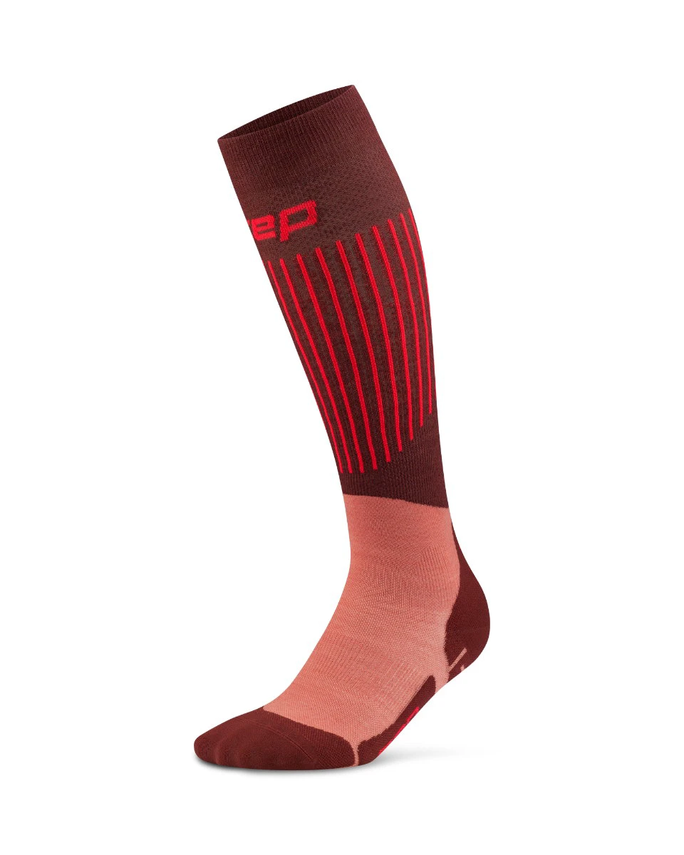 1. Șosete compresie schi femei CEP Ski Ultralight 3.0 - maro/roșu închis | compresie schi