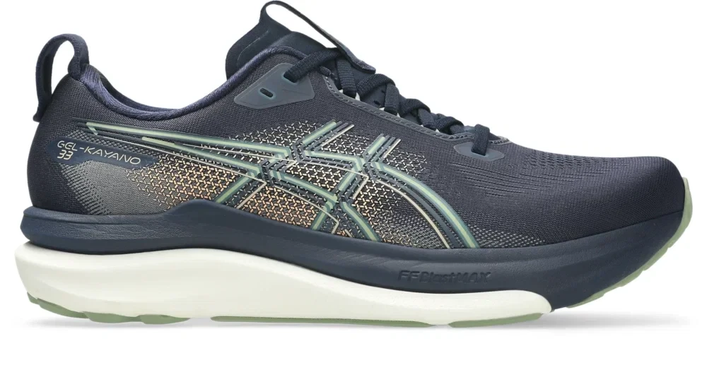 1. Pantofi alergare stabilitate ASICS GEL-Kayano 33 - bleumarin Midnight | Khaki Green | susținere adaptivă