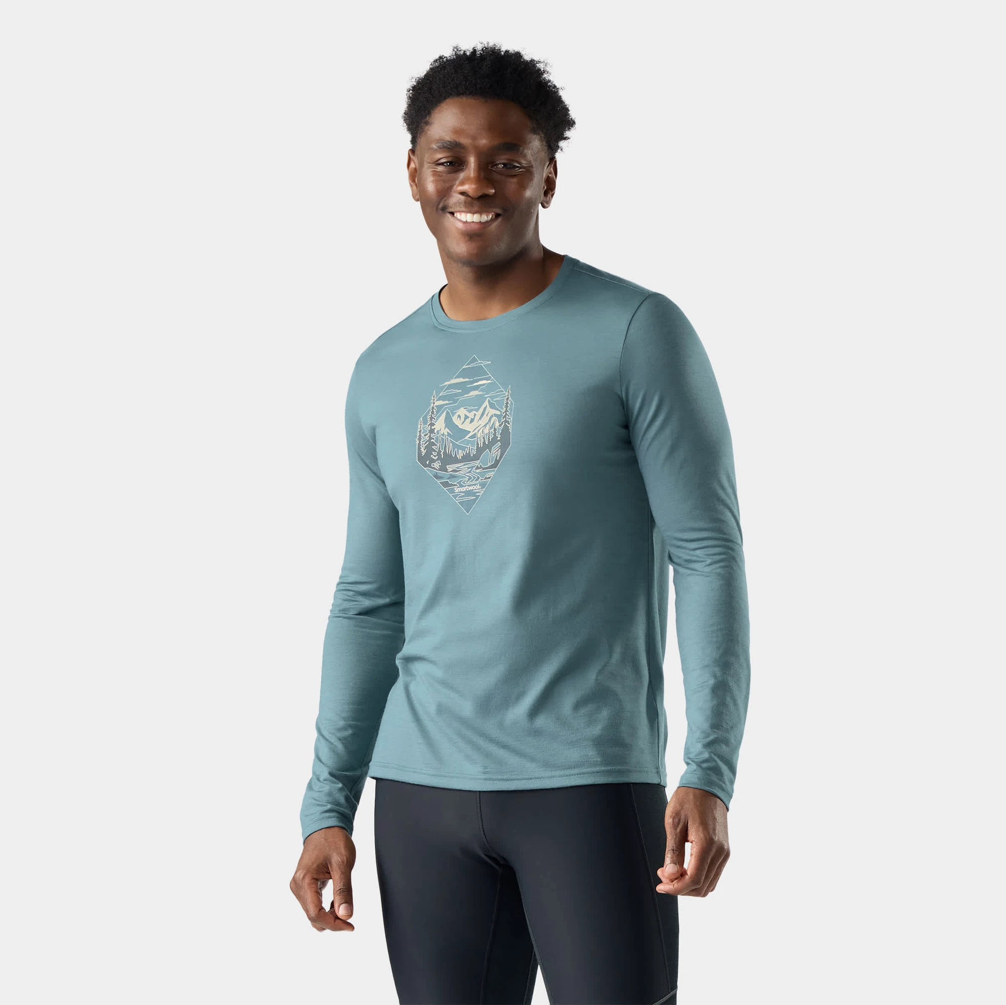 1. Tricou Merino mânecă lungă Smartwool Wander Valley - verde-albastru Dusty Teal