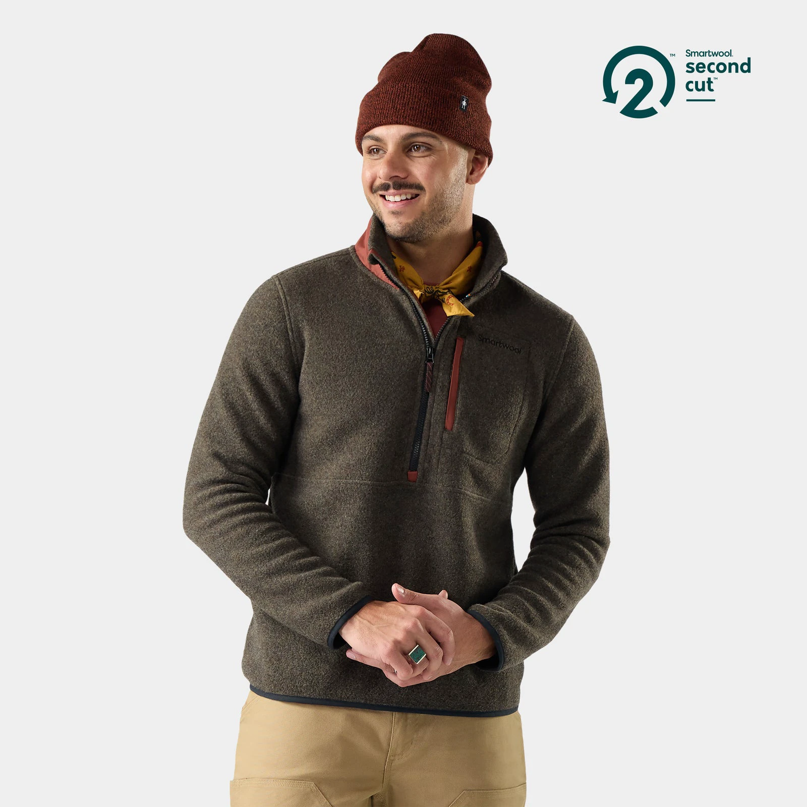 1. Bluză fleece Smartwool Second Cut 1/2 Zip - arămiu Burnt Sienna