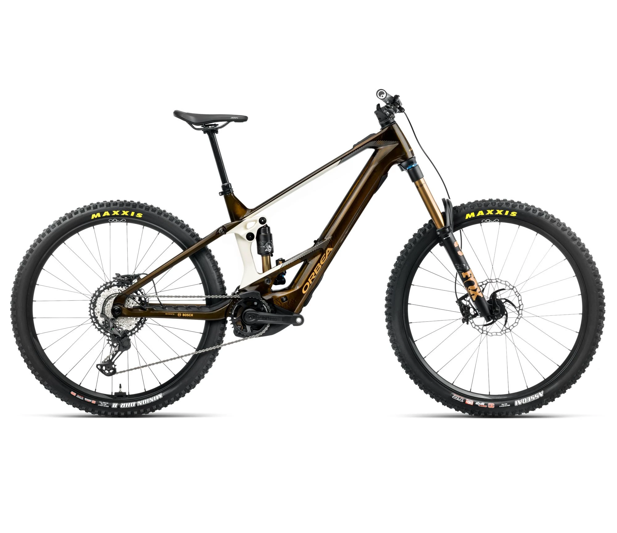 1. Bicicletă electrică eMTB Enduro Orbea WILD M-TEAM - Caramel Carbon View (Gloss) | Cream White (Matt)