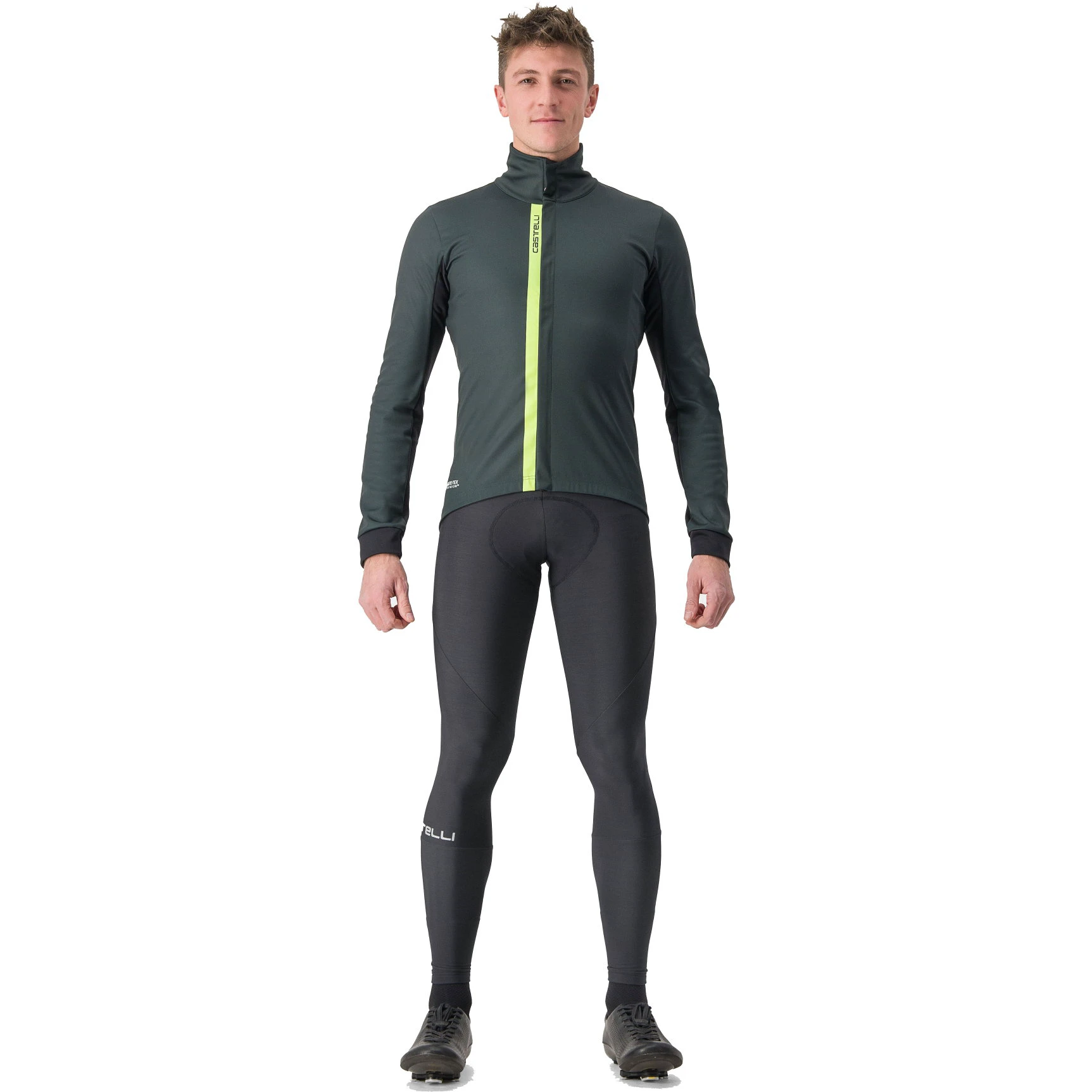 7. Castelli - Jacheta ciclism vreme rece sau iarna, Entrata Jacket - verde inchis rover galben fluo