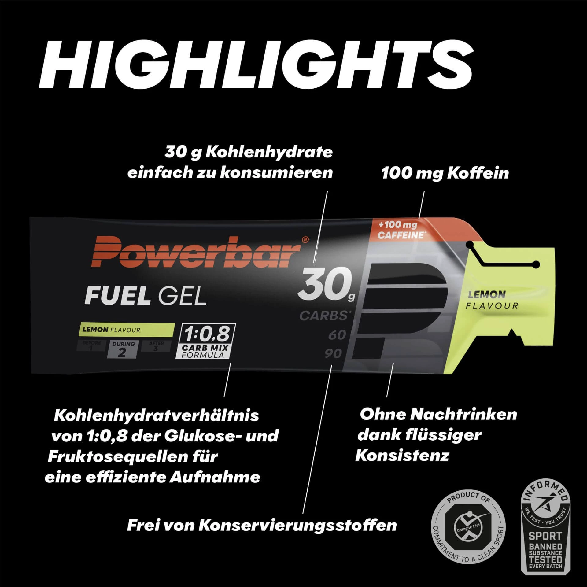 4. Powerbar - gel energizant Fuel 30, aroma lamaie si cafeina - 50ml