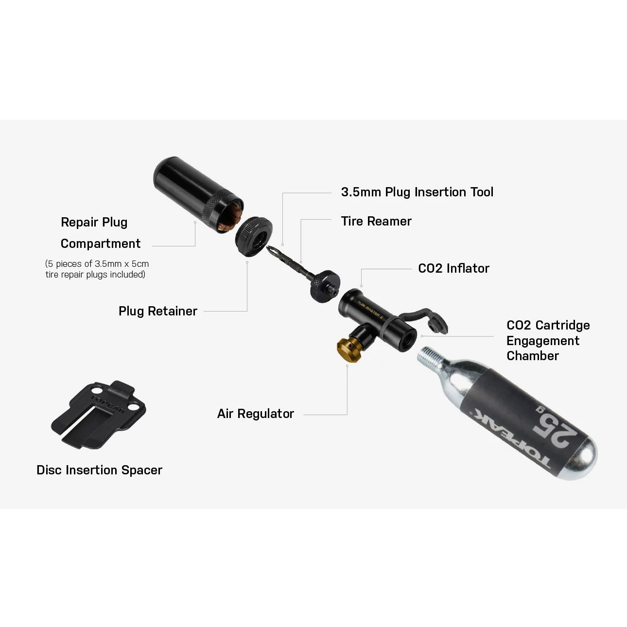 7. Topeak - set scule reparatii si antipana bicicleta MTB tubeless 2 in 1 Tubi Master X (TUBMSX2) - negru gri