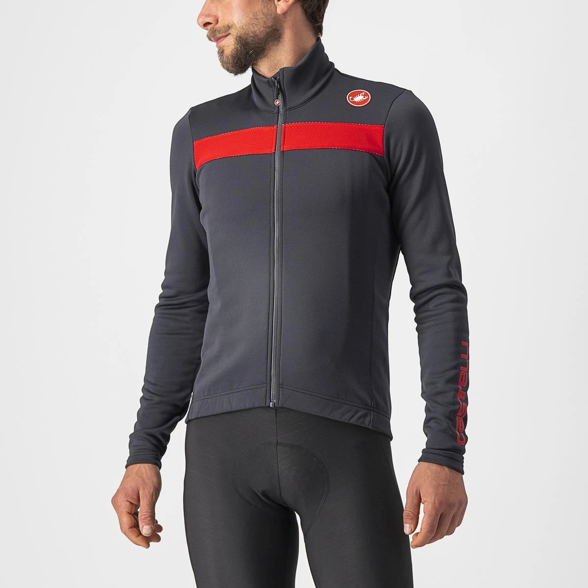 1. Castelli - tricou maneca lunga 14-20 gr C - Puro 3 FZ - antracit | rosu
