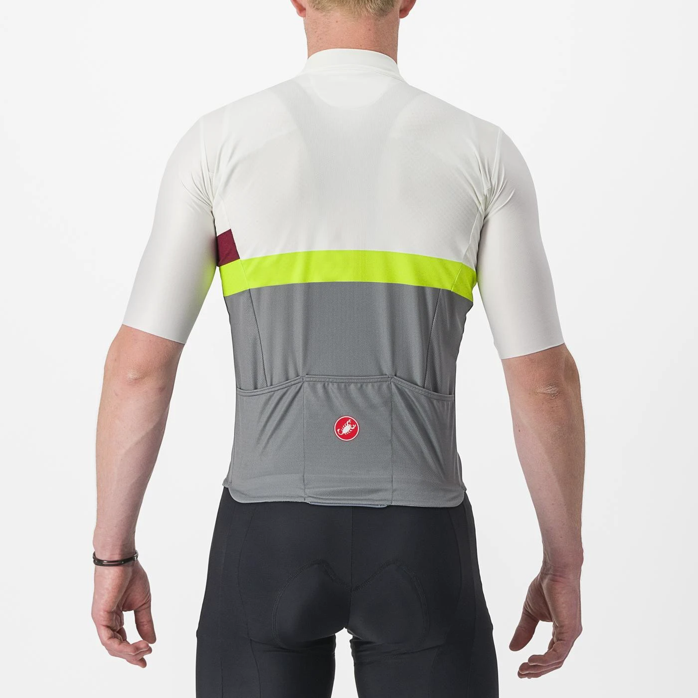 2. Tricou cu maneca scurta Castelli A Blocco Alb/Gri/Galben Fluo/Visiniu