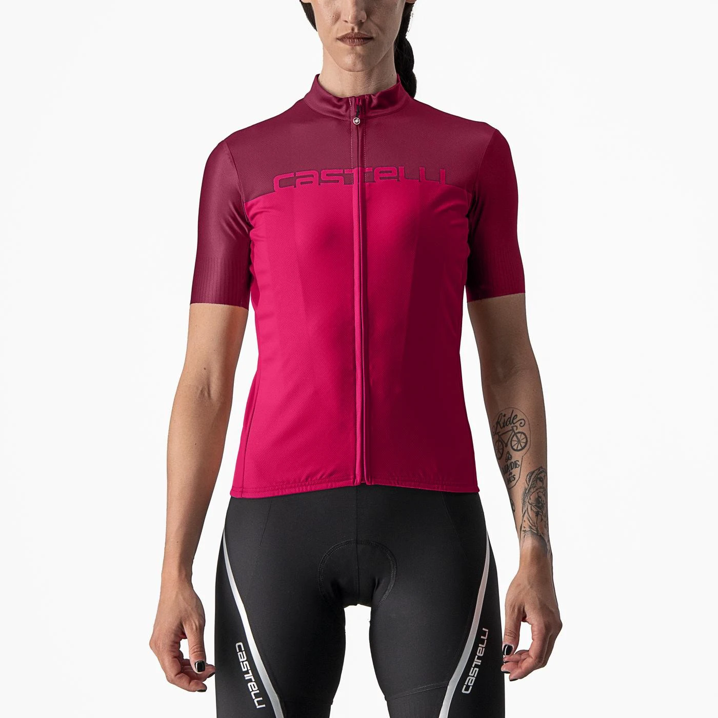 1. Tricou cu maneca scurta Castelli Velocissima de dama Rosu/Visiniu